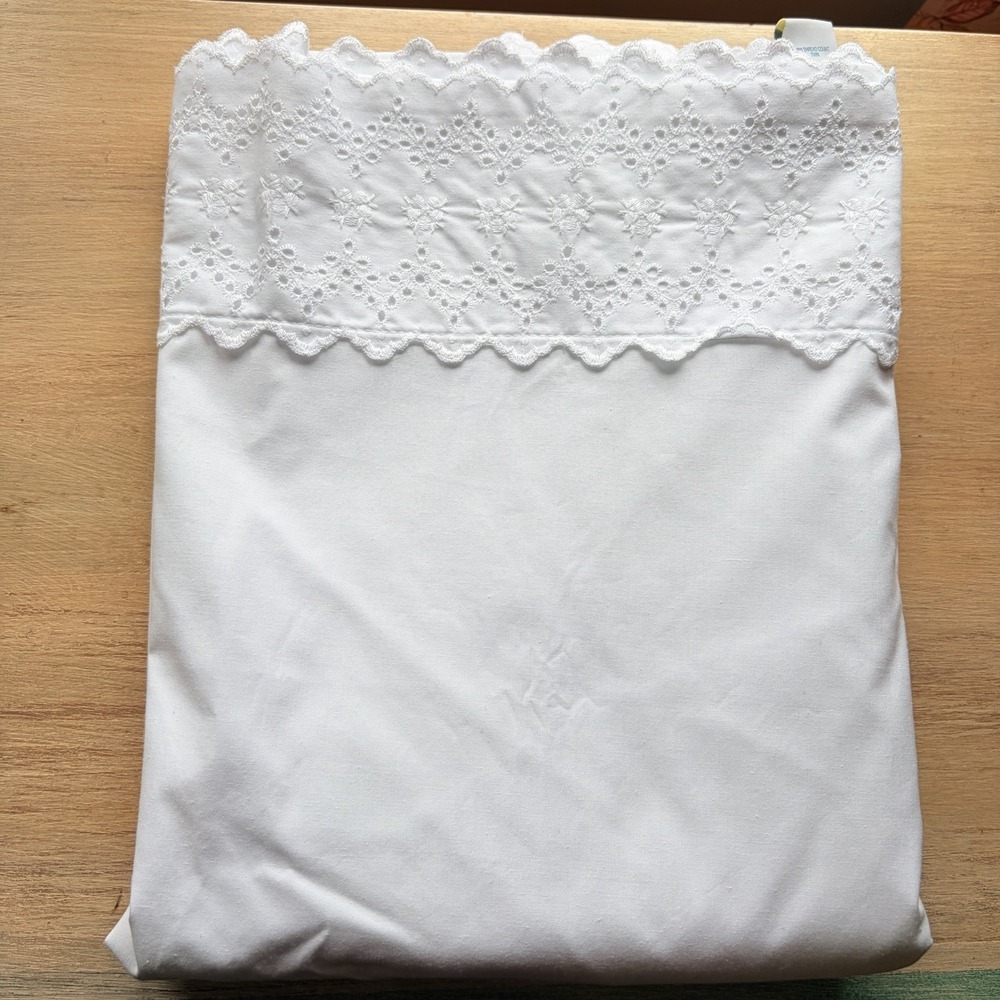 Vintage Lands End Coming Home Twin Sheet White New Eyelet Made In USA